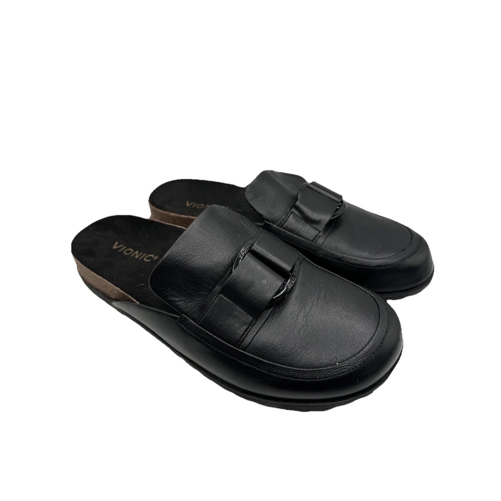 Vionic Jordan Women's Black Comfort Leather Buckle Clogs Sz 10‎